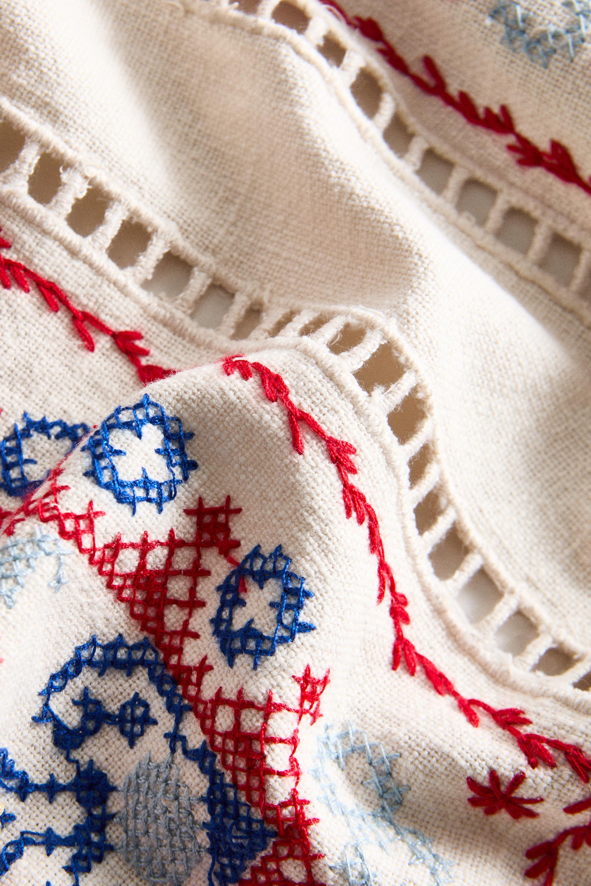 COTTON LINEN TABLECLOTH WITH EMBROIDERED CROSS-STITCH